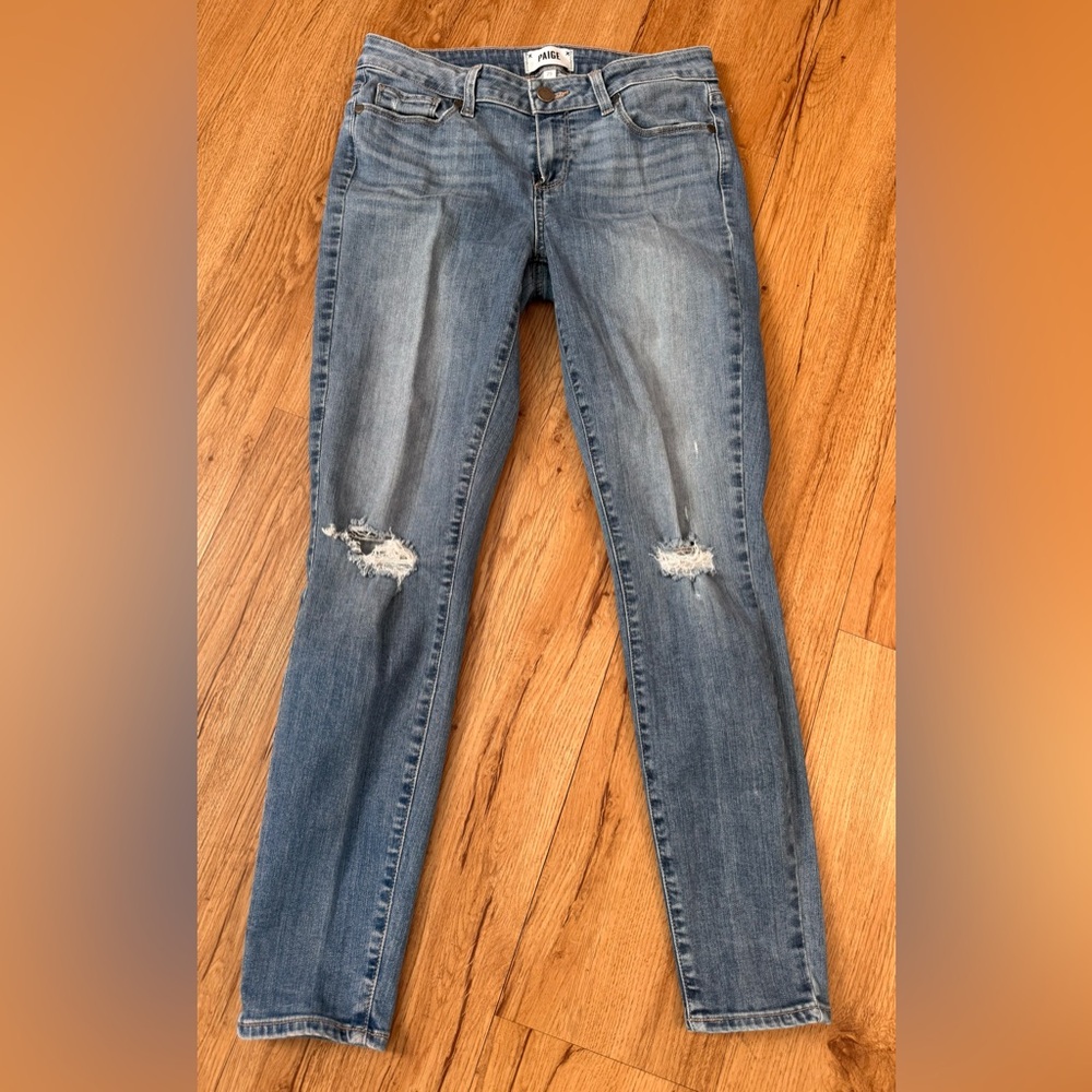 PAIGE Women's Skinny Jeans in Distressed Blue